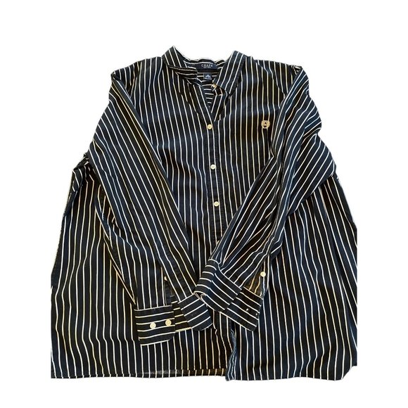 Chaps Button Up Shirt 1X Blue White Stripe 100% Cotton Embroidered Logo - Picture 5 of 8